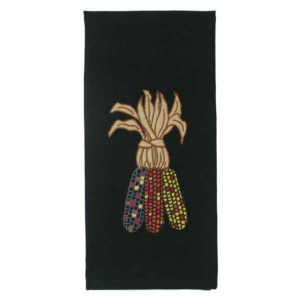 Indian Corn Applique Fall Towel – Set of 2 | 18"x28" Black Cotton Harvest Towels