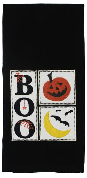 Halloween Sampler Towels – set of 2 cotton towels with BOO and pumpkin designs, farmhouse kitchen décor