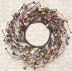 Accent your country décor with the Primitive Combo Berry Ring, 4". Rich berries in rustic tones make a charming candle wreath, tray accent, or mini wreath.