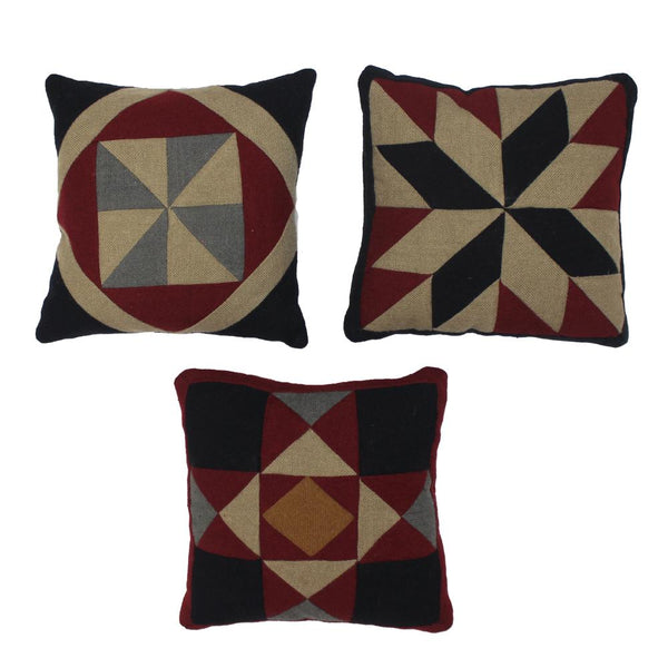 Quilt Fills Set of 3 – Primitive Country Tabletop Decor in Red, Black, and Oat