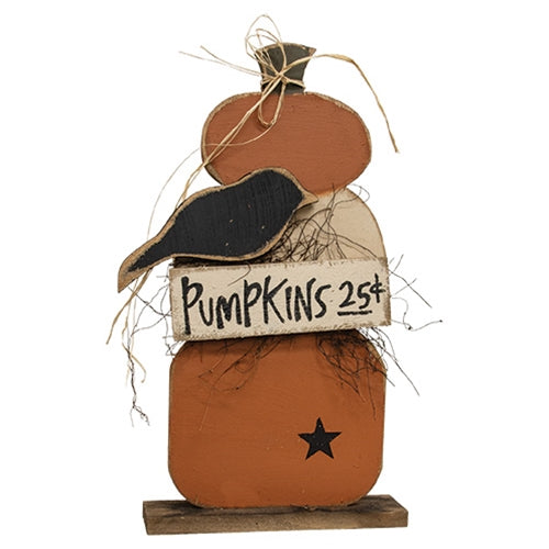 Rustic Wood Pumpkin Stack with Crow | Primitive Fall Decor