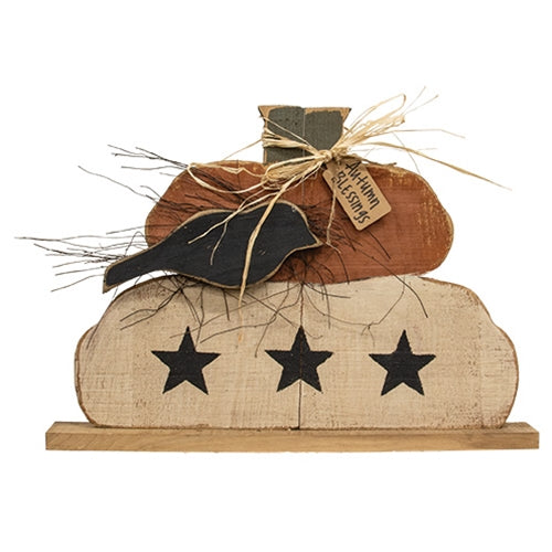 Autumn Blessings Pumpkin Stack with Crow | Primitive Fall Decorccc