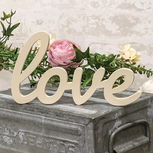 The Hanging Ivory Script Love Sign is made from pressed wood that has been cut into the shape of the word, “Love.”. See website for free shipping offer. Primitive Country Farmhouse Home Decor.