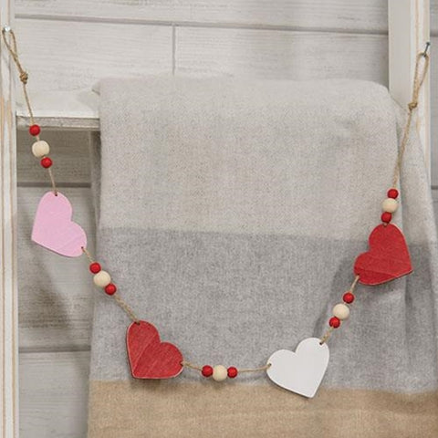 Beaded Wooden Hearts Mini Garland. See website for free shipping offer. Primitive Country Farmhouse Home Decor.