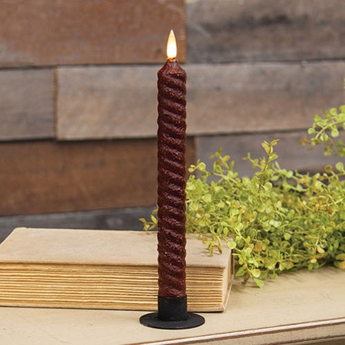 Burnt Burgundy Vintage Twist Flicker Flame Timer Taper, 9.5"