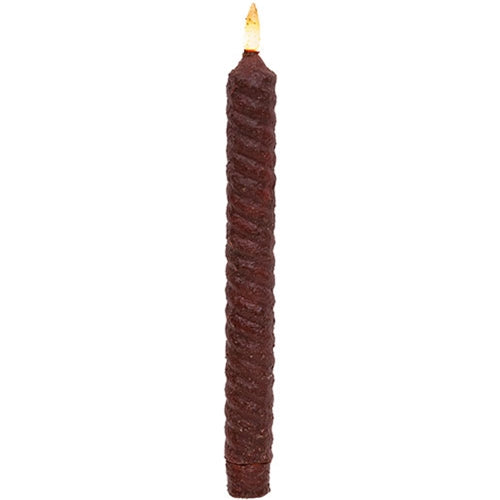 Burnt Burgundy Vintage Twist Flicker Flame Timer Taper, 9.5"