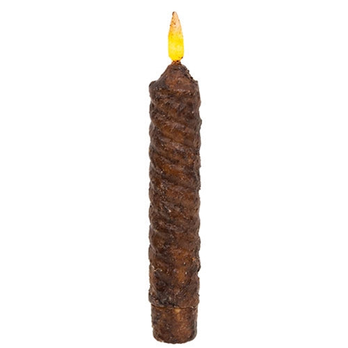 Burnt Mustard Vintage Twist Flicker Flame Timer Taper – 6.25" Primitive Candle
