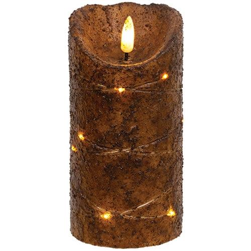 Burnt Mustard LED Flicker Flame Timer Pillar Candle – Primitive Flameless 6"
