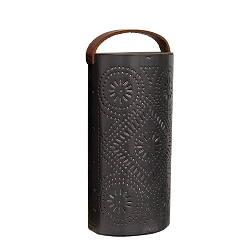 Wood & Punched Tin Candle Lantern – Black