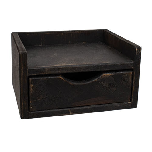 Shop the distressed black wood Java Box with sliding drawer. Rustic primitive storage and display piece, made in the USA.