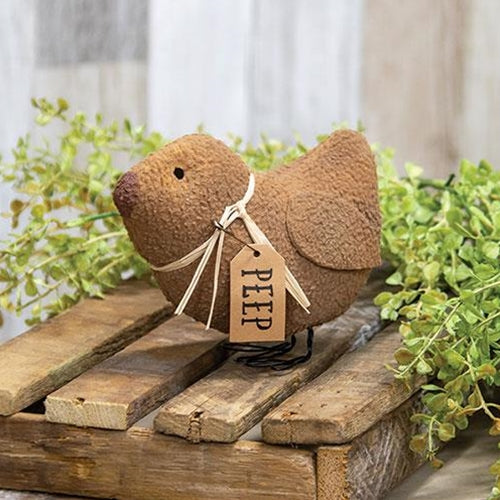 Primitive Stuffed Grungy Peep Chick. The Primitive Stuffed Peep Chick is a decorative plush chick figurine made of soft fleeced fabric in a grungy, antiquated yellow color.. See website for free shipping offer. Primitive Country Farmhouse Home Decor.