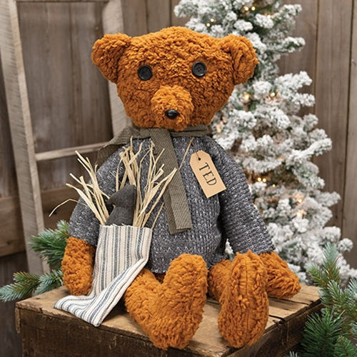 Ted E Bear Doll with Crow Primitive Shelf Sitter