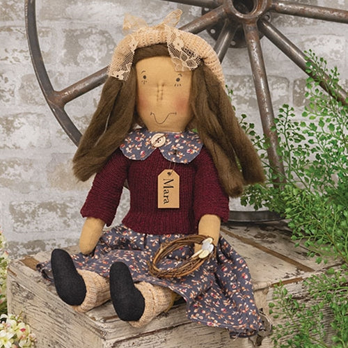 primitive doll, mara doll, country doll, rag doll, farmhouse doll, primitive decor, country home decor, shelf sitter, plush doll, button wreath, floral doll, farmhouse decor, primitive farmhouse
