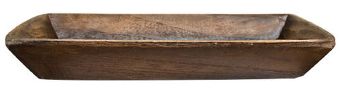 Primitive faux treenware rectangle resin tray with deep walnut finish