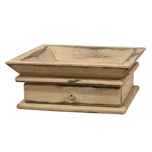Aged Wood Tray w/Drawer, White