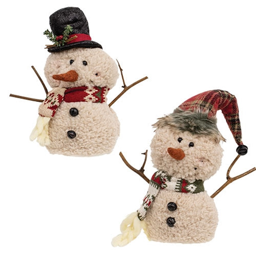Stuffed Standing Sherpa Hat & Scarf Snowman, Set of 2