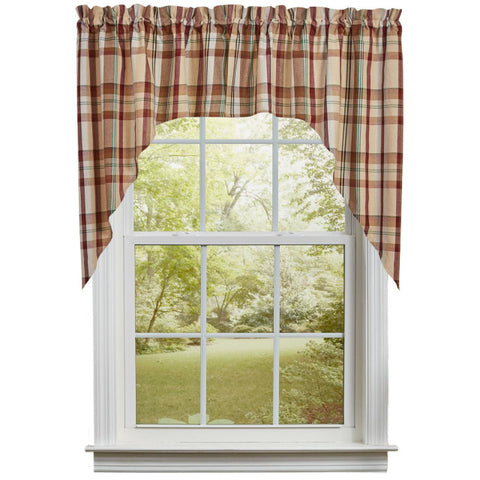 The Gamekeeper Plaid Swags add a charming touch to your window! Featuring a classic plaid design in tones of antique white, tan, red, green, and black, these panels will be a stylish accent to your decor! Complete your window treatment with the Gamekeeper Plaid Tiers or Gamekeeper Plaid Panels!