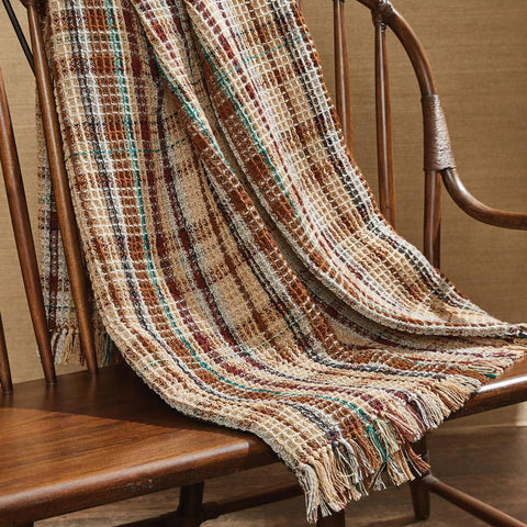 The Gamekeeper Plaid Throw adds a charming touch to any room in your home! Featuring a classic plaid design in tones of tan, antique white, red, green, and black, this throw will be a stylish accent to your decor!