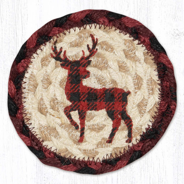 IC-864 Red Plaid Deer Printed Coaster 5"x5"