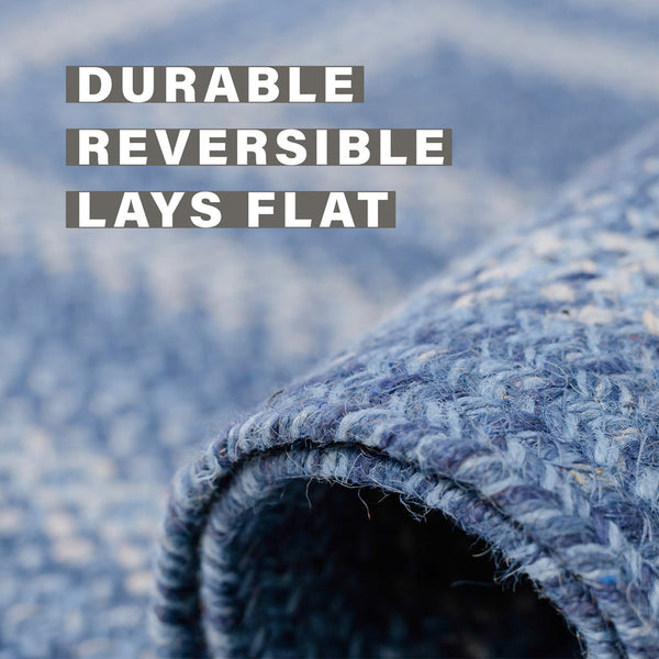 Denim Blue Sky Jute Braided Round Rug 6' | Primitive Farmhouse Country