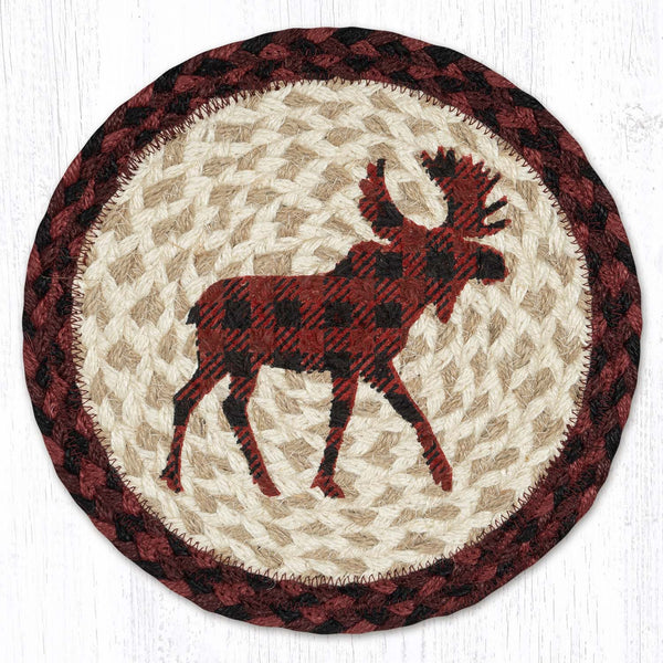 MSPR-864 Red Plaid Moose Printed Round Trivet 10"x10"