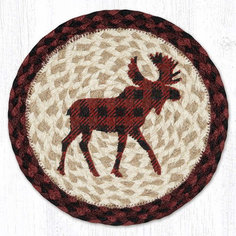MSPR-864 Red Plaid Moose Printed Round Trivet 10"x10"