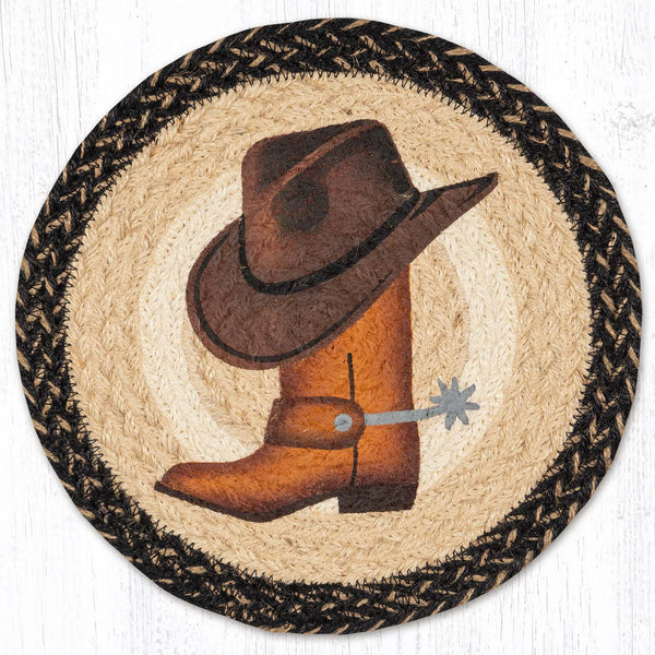 MSPR-9-93 Cowboy Hat & Boot Printed Round Trivet 10"x10"