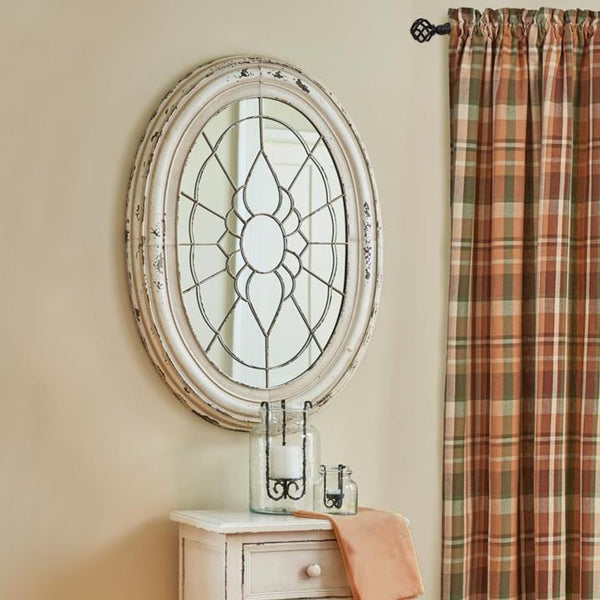 Metal Window Frame Mirror - Aged Cream Dimensions: 24.5" W x 35.5"H x 2.25"D Features an aged cream color finish Made of wood and glass