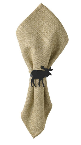The Moose Napkin Rings have the following specifications:  Set of 4 Material: Iron