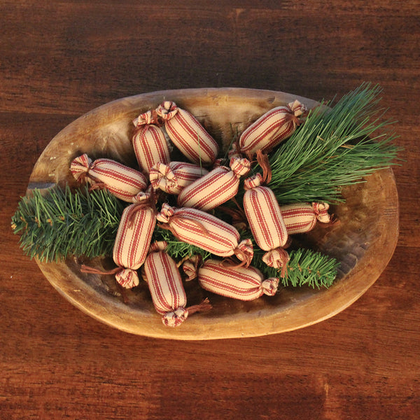 Bring holiday cheer with our Peppermint Candy Fills set of 12. Cotton ornaments add festive charm to bowls, jars, or trees. Primitive Country Christmas.