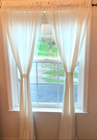 Heirloom Buttermilk Drapery Panels 84x86 set of 2 with tiebacks in rustic farmhouse cotton style