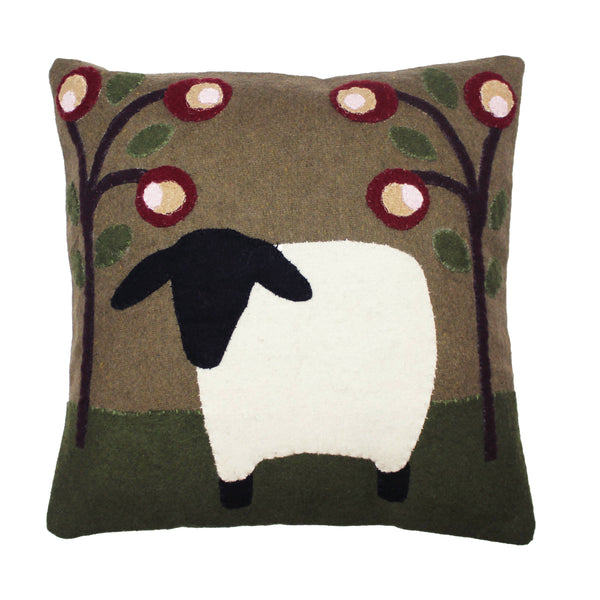 Sheep in the Grove Wool Felt Pillow 14x14 – Primitive Farmhouse Decor