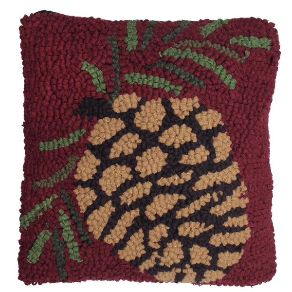Pinecone Hooked Pillow 14x14
