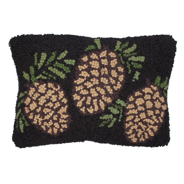Three Pinecone hooked  Pillow 14x20