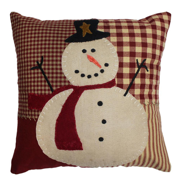 Snowberry Snowman Accent Pillow – Red Farmhouse 14" x 14"