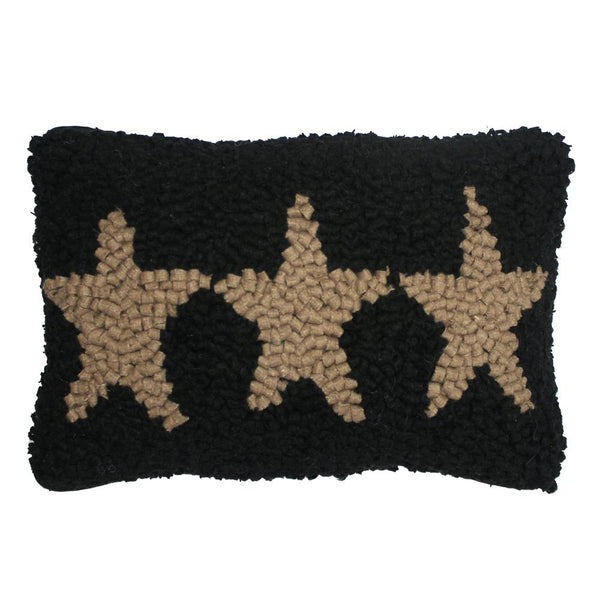 Three Star hooked Pillow 8x12 Black