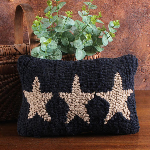 Three Star hooked Pillow 8x12 Navy