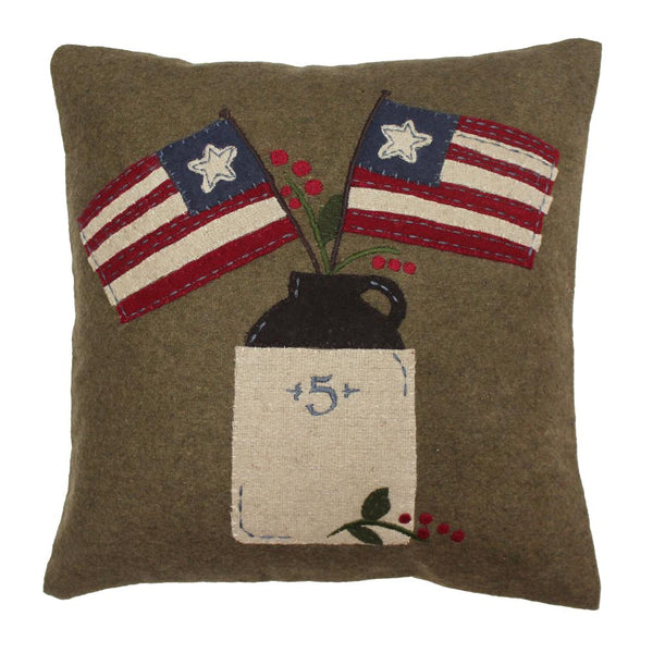 Flag Day Wool Felt Pillow 14x14 – Primitive Patriotic Country Home Décor