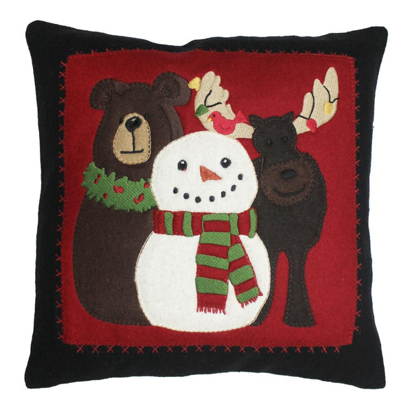Woodland Friends Christmas Pillow 14x14 | Felt Appliqué