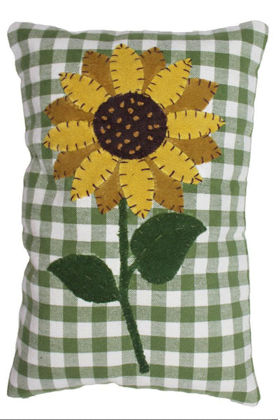 Sunflower Sage Check Pillow 8x12 with cream and sage check and sunflower applique