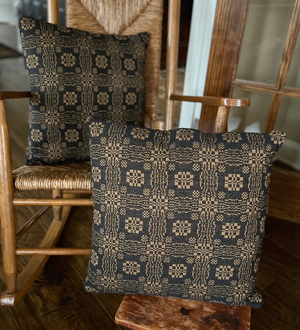 Gettysburg Black/Mustard Pillow 16"X16" See website for free shipping offer. Woven Pillow, Primitive Country Colonial Textiles Farmhouse Home Decor. 