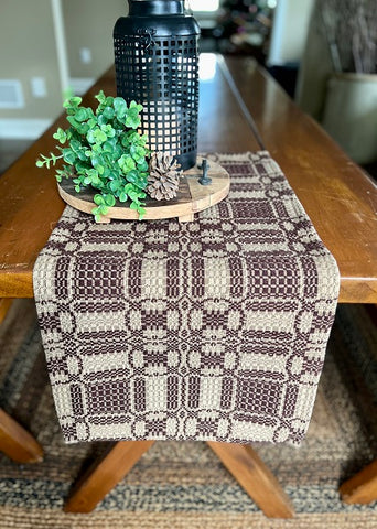 CAMBRIDGE CHOCOLATE/TAN QUEEN BED COVER 94" X 104". See website for free shipping offer. Woven Textile. Country Primitive Colonial Bedding.