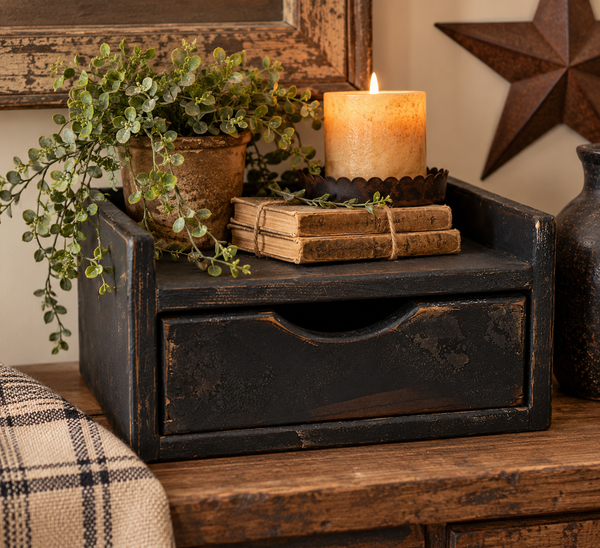 Distressed Wood Java Box with Drawer – Black