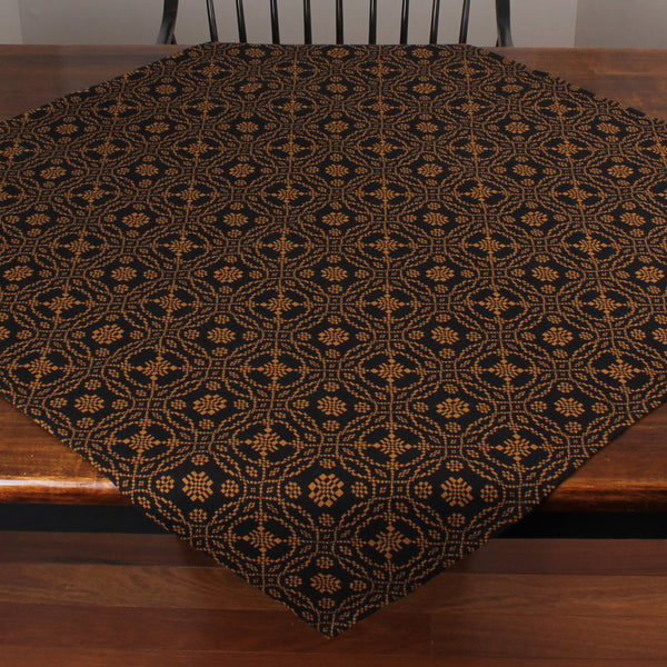 Lover’s Knot Table Square 36x36 – Primitive Black & Mustard/Gold Cotton Jacquard