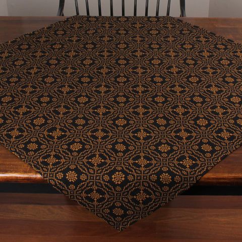 Lover’s Knot Table Square 36x36 – Primitive Black & Mustard/Gold Cotton Jacquard