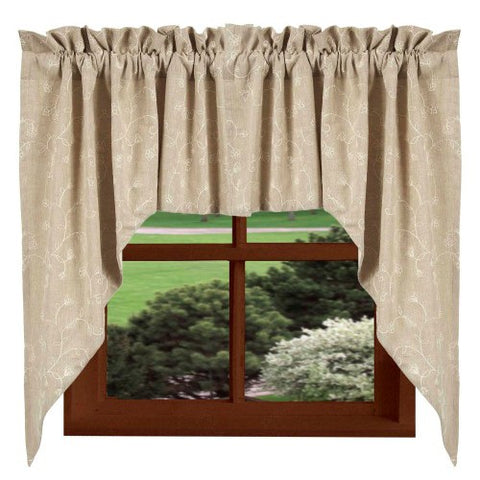 Candlewicking Taupe Swag Curtains 72x36 | Farmhouse Window Treatment