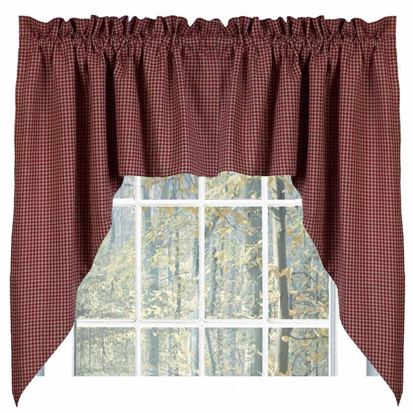 Newbury Gingham Swag Barn Red | Primitive Window Décor