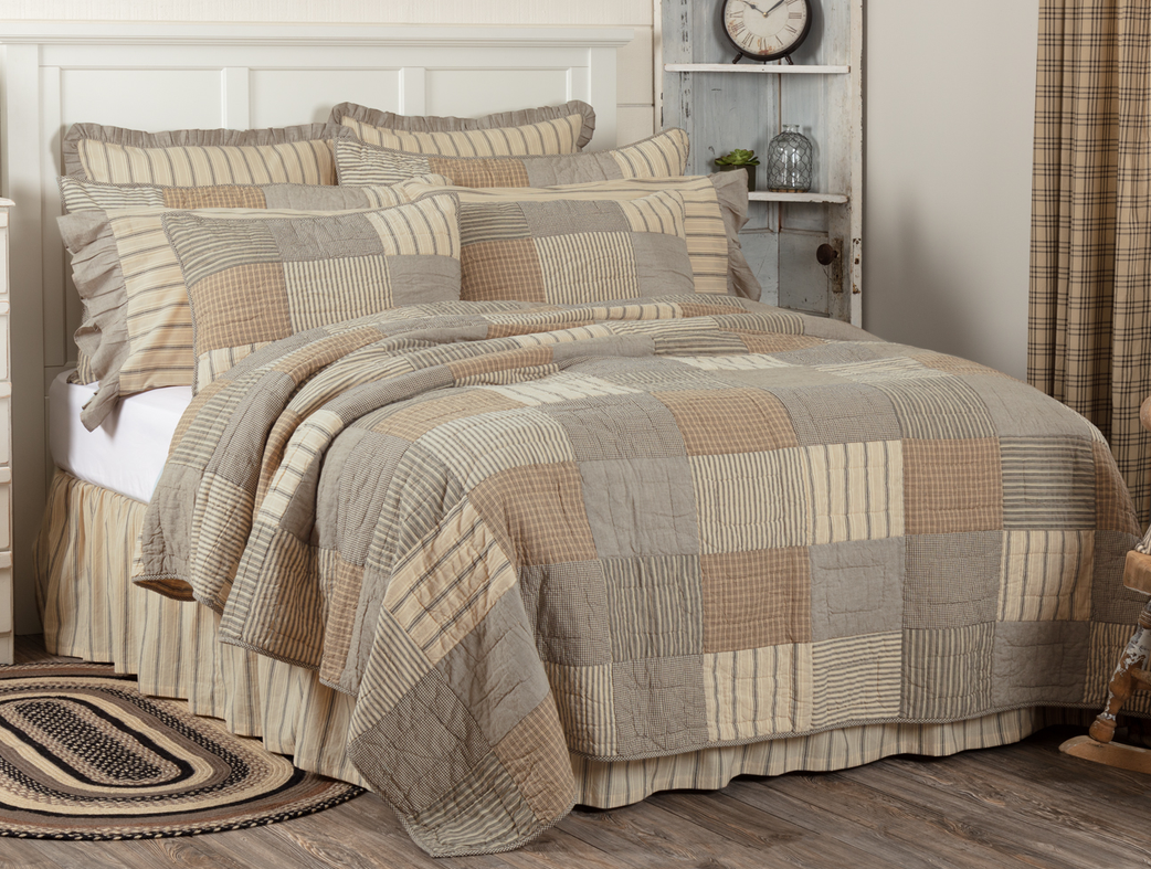 April Olive Farmhouse Sawyer Mill Patchwork Chambray Quilt Set