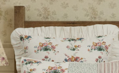 Rosehill Cottage Floral Ruffled Cotton Euro Sham - 26x26 Dusty Rose & Natural Vintage Botanical Pillow Cover