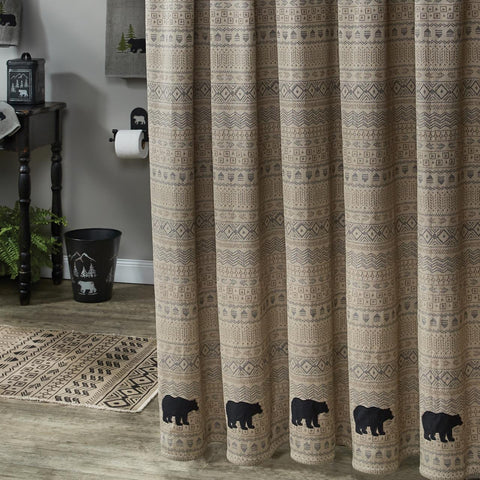 Give your bathroom a modern rustic touch with the Signal Mountain Shower Curtain! The tribal design, neutral colors, and bear accents provide a unique and stylish accent!